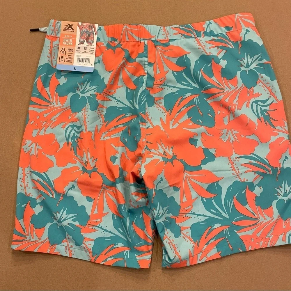 ZeroXposur Men’s Lined Swim Trunks Orange and Blue Tropical Print Large New!